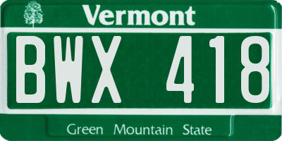 VT license plate BWX418