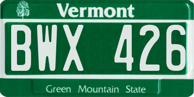 VT license plate BWX426