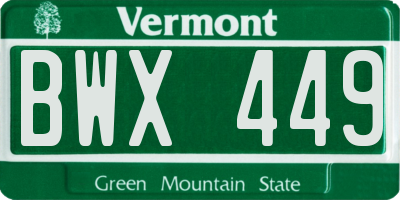 VT license plate BWX449