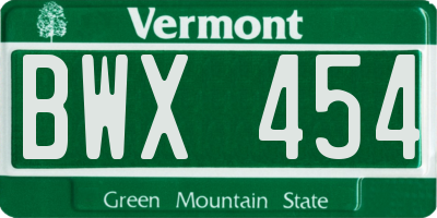 VT license plate BWX454