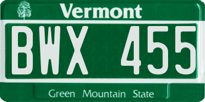VT license plate BWX455