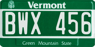VT license plate BWX456