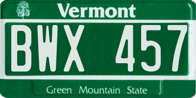 VT license plate BWX457
