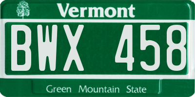 VT license plate BWX458