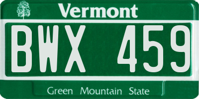 VT license plate BWX459