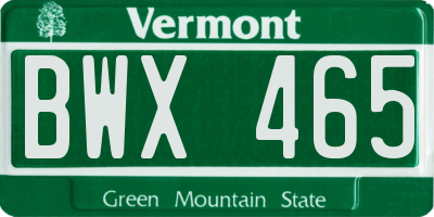 VT license plate BWX465