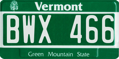 VT license plate BWX466