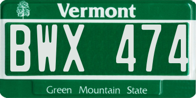 VT license plate BWX474