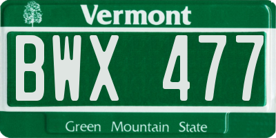 VT license plate BWX477