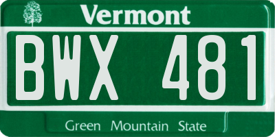 VT license plate BWX481