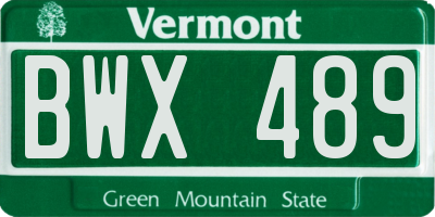 VT license plate BWX489