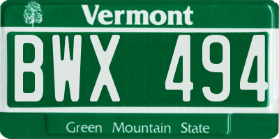 VT license plate BWX494