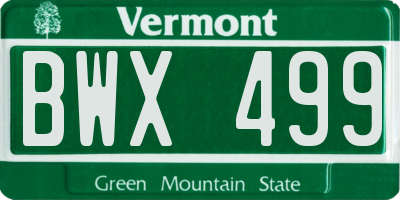 VT license plate BWX499