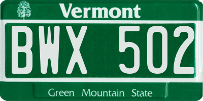 VT license plate BWX502