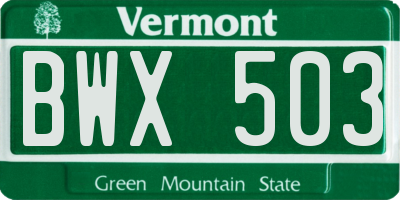 VT license plate BWX503