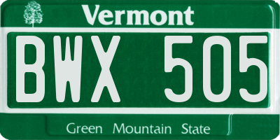 VT license plate BWX505