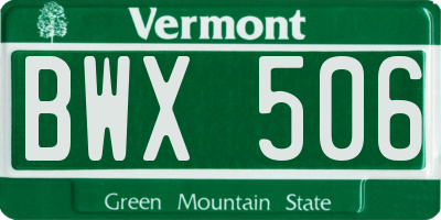 VT license plate BWX506