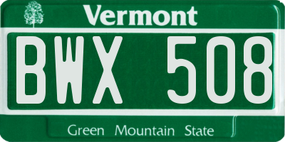 VT license plate BWX508