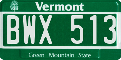 VT license plate BWX513