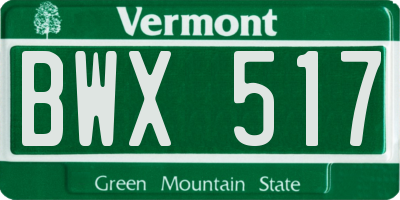 VT license plate BWX517