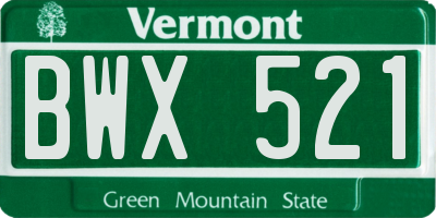 VT license plate BWX521