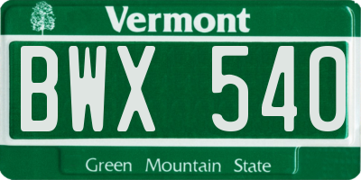 VT license plate BWX540