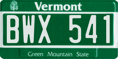 VT license plate BWX541