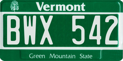 VT license plate BWX542