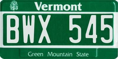 VT license plate BWX545