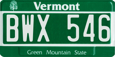 VT license plate BWX546