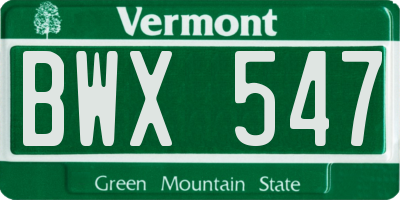 VT license plate BWX547