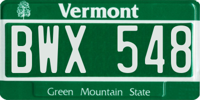 VT license plate BWX548