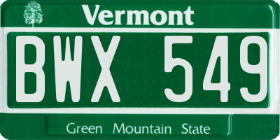 VT license plate BWX549