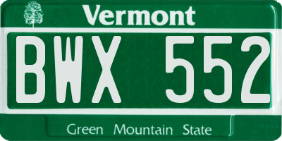 VT license plate BWX552