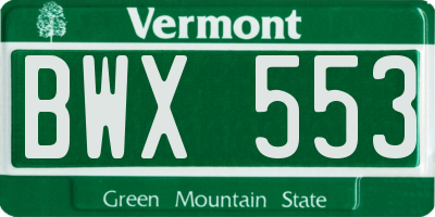 VT license plate BWX553