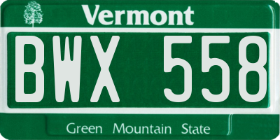 VT license plate BWX558