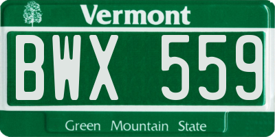 VT license plate BWX559
