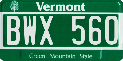 VT license plate BWX560