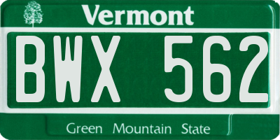 VT license plate BWX562