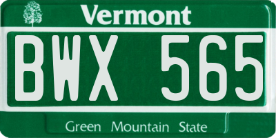 VT license plate BWX565