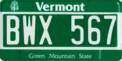 VT license plate BWX567