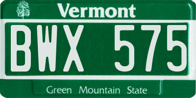 VT license plate BWX575