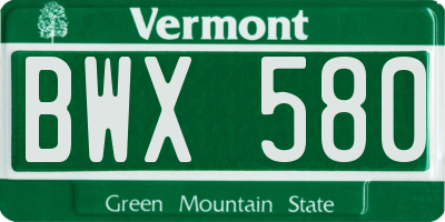 VT license plate BWX580
