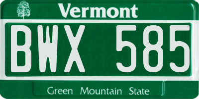 VT license plate BWX585