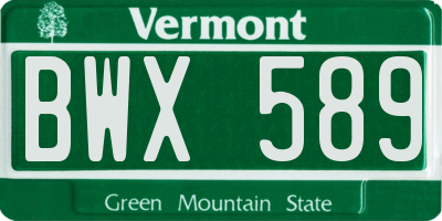 VT license plate BWX589