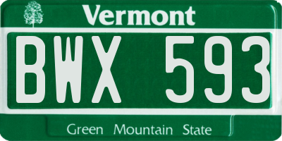 VT license plate BWX593