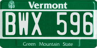 VT license plate BWX596