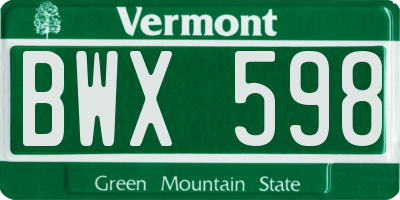 VT license plate BWX598