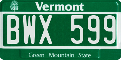 VT license plate BWX599