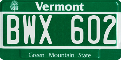 VT license plate BWX602